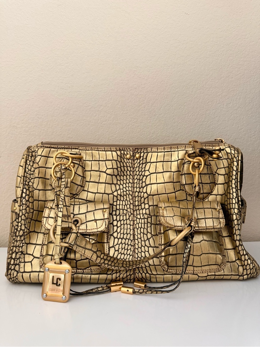 LENNY e CIA metallic gold crocodile-embossed handbag